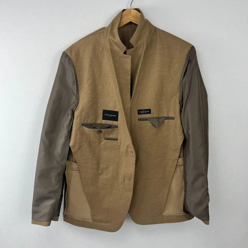 Banana Republic Progetto Uno Slim Italian Cotton Blazer Vicuna Tan Mens 42S